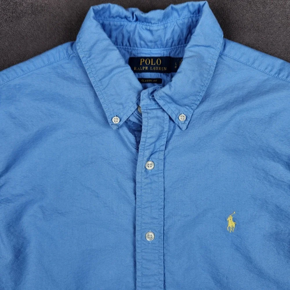 Polo Ralph Lauren Oxford Shirt Mens Large Blue Classic Fit Long Sleeve Button Up